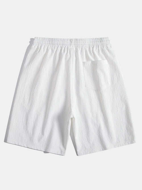 Geometric Striped Jacquard Button Up Shirt & Crinkled Textured Drawstring Shorts