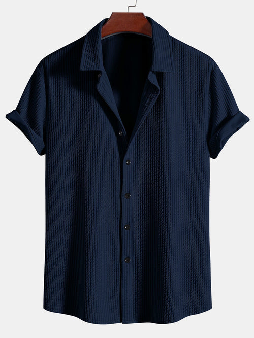 Muscle Fit Ribbed Button Up Shirt & Straight Leg Ribbed Pants