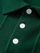 Stripe Jacquard Knit Polo Shirt & Straight Leg Ribbed Pants