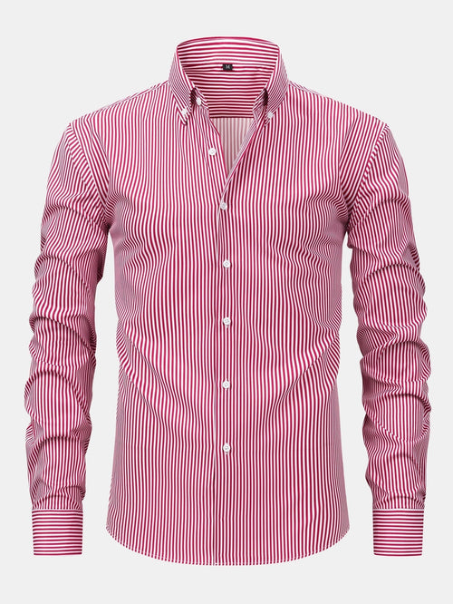 Long Sleeve Stripe Button Up Shirt & Slim Fit Tapered Trousers