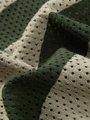 Striped Eyelet Knit Zip Up Polo Shirt & Straight Leg Linen Pants