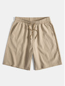 Geometric Striped Jacquard Button Up Shirt & Crinkled Textured Drawstring Shorts