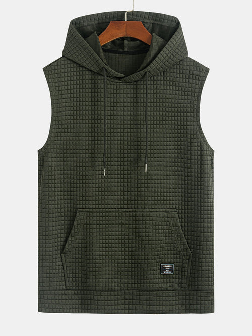 Waffle Sleeveless Hooded T-Shirt With Kangaroo Pocket & Shorts