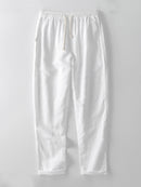 Cotton Blend Striped Button Up Shirt & Straight Leg Linen Pants