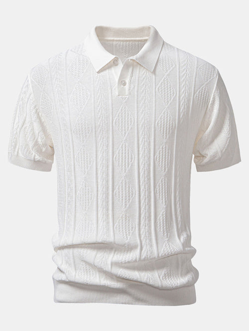 Geometric Jacquard Knitted Polo Shirt & Slim Fit Tapered Trousers