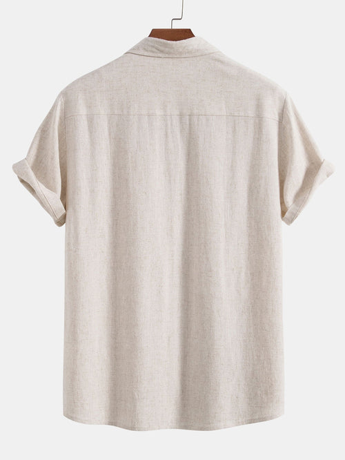 Linen Rayon Blend Button Up Shirt & Crinkled Textured Drawstring Shorts
