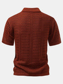 Crochet  V Neck Polo Shirt & Straight Leg Linen Pants