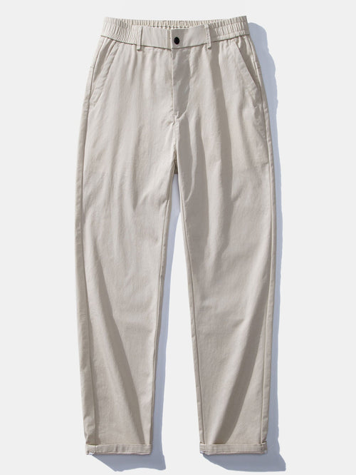 Muscle Fit Ribbed Stand Collar Shirt & Elastic Waist Straight Leg Trousers