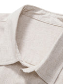 Linen Rayon Blend Button Up Shirt & Crinkled Textured Drawstring Shorts