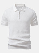 Rhombus Textured Zip Up Knitted Polo Shirt & Slim Fit Tapered Trousers