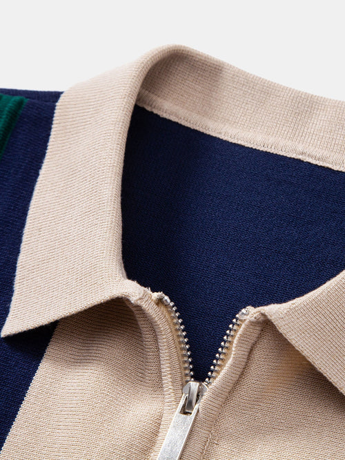 Textured Color Block Knit Polo & Slim Fit Tapered Trousers