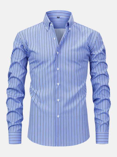 Long Sleeve Stripe Button Up Shirt & Slim Fit Tapered Trousers