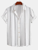 Geometric Striped Jacquard Button Up Shirt & Crinkle Textured Straight Leg Pants