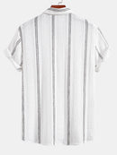Geometric Striped Jacquard Button Up Shirt & Crinkled Textured Drawstring Shorts