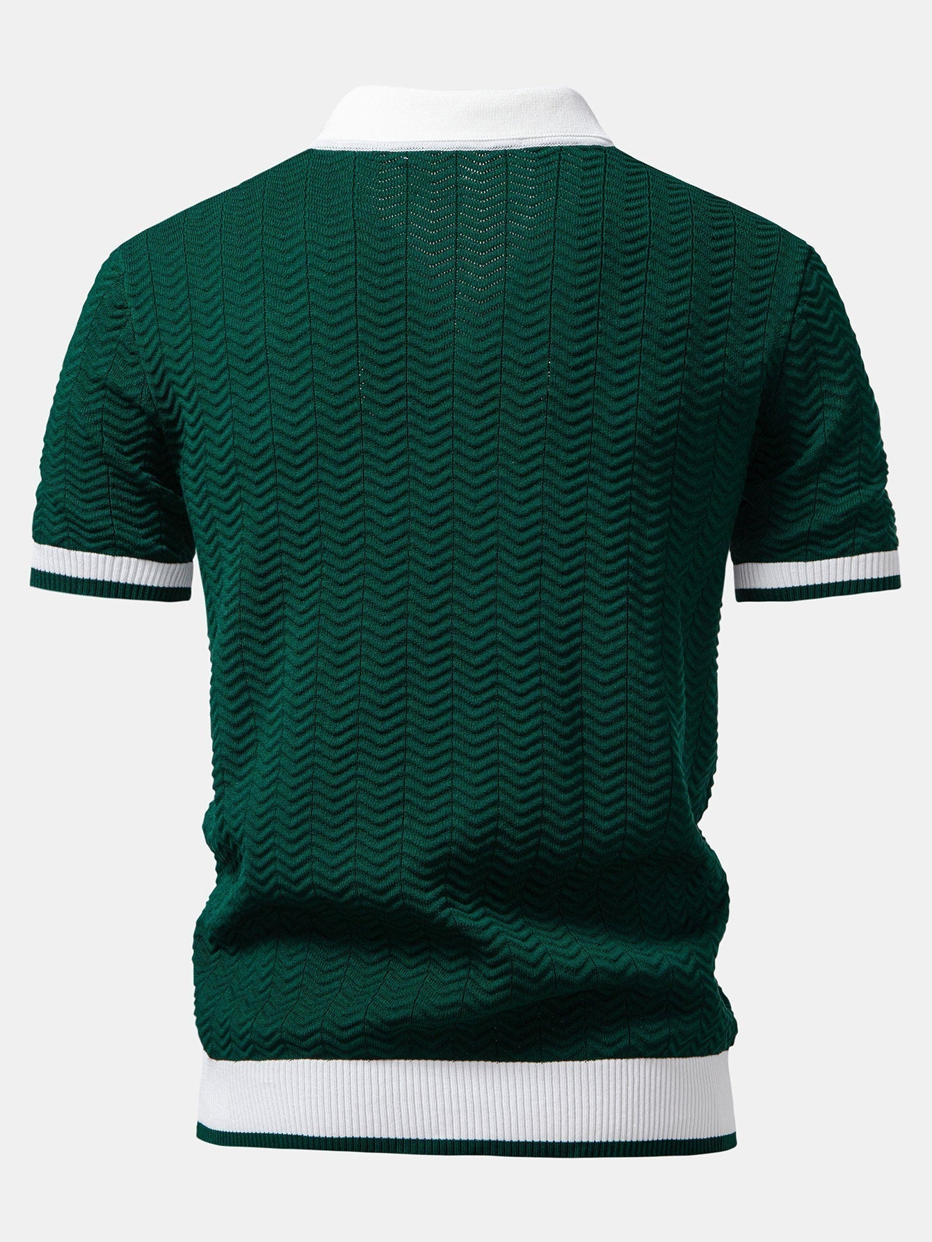 Texture Contrast Knitted V Neck Polo Shirt & Cotton Chino Shorts