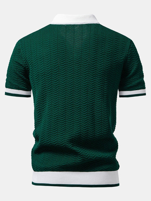 Texture Contrast Knitted V Neck Polo Shirt & Cotton Chino Shorts
