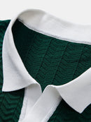 Texture Contrast Knitted V Neck Polo Shirt & Cotton Chino Shorts
