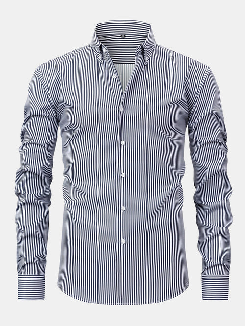 Long Sleeve Stripe Button Up Shirt & Slim Fit Tapered Trousers