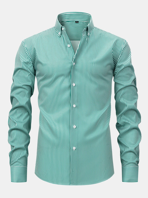 Long Sleeve Stripe Button Up Shirt & Slim Fit Tapered Trousers
