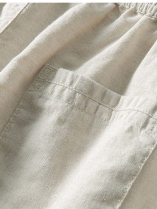 Crochet  V Neck Polo Shirt & Straight Leg Linen Pants