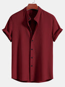 Muscle Fit Ribbed Stand Collar Shirt & Elastic Waist Straight Leg Trousers