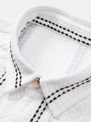Geometric Striped Jacquard Button Up Shirt & Crinkled Textured Drawstring Shorts