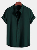 Muscle Fit Ribbed Stand Collar Shirt & Elastic Waist Straight Leg Trousers