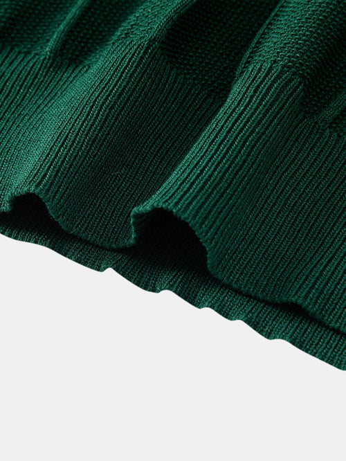 Stripe Jacquard Knit Polo Shirt & Straight Leg Ribbed Pants