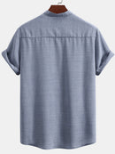 Short Sleeve Stand Collar Shirt & Straight Leg Linen Pants