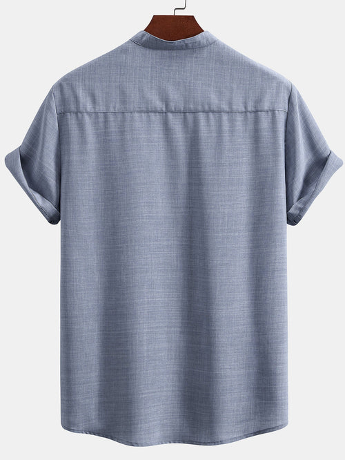 Short Sleeve Stand Collar Shirt & Straight Leg Linen Pants