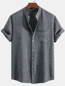 Short Sleeve Stand Collar Shirt & Straight Leg Linen Pants