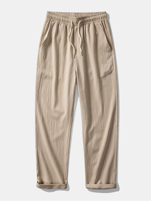 Geometric Jacquard Eyelet Cuban Shirt & Crinkle Textured Straight Leg Pants
