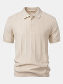 Stripe Jacquard Knit Polo Shirt & Straight Leg Ribbed Pants