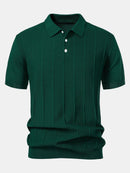 Stripe Jacquard Knit Polo Shirt & Straight Leg Ribbed Pants
