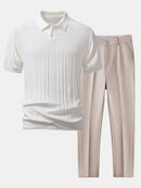 Geometric Jacquard Knitted Polo Shirt & Slim Fit Tapered Trousers