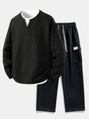 Relax Fit Long Sleeve 2 In 1 Waffle T-Shirt & Relax Fit Straight Leg Jersey Cargo Pants