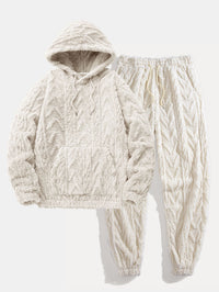 Geometric Jacquard Teddy Hoodie & Jogging Pants