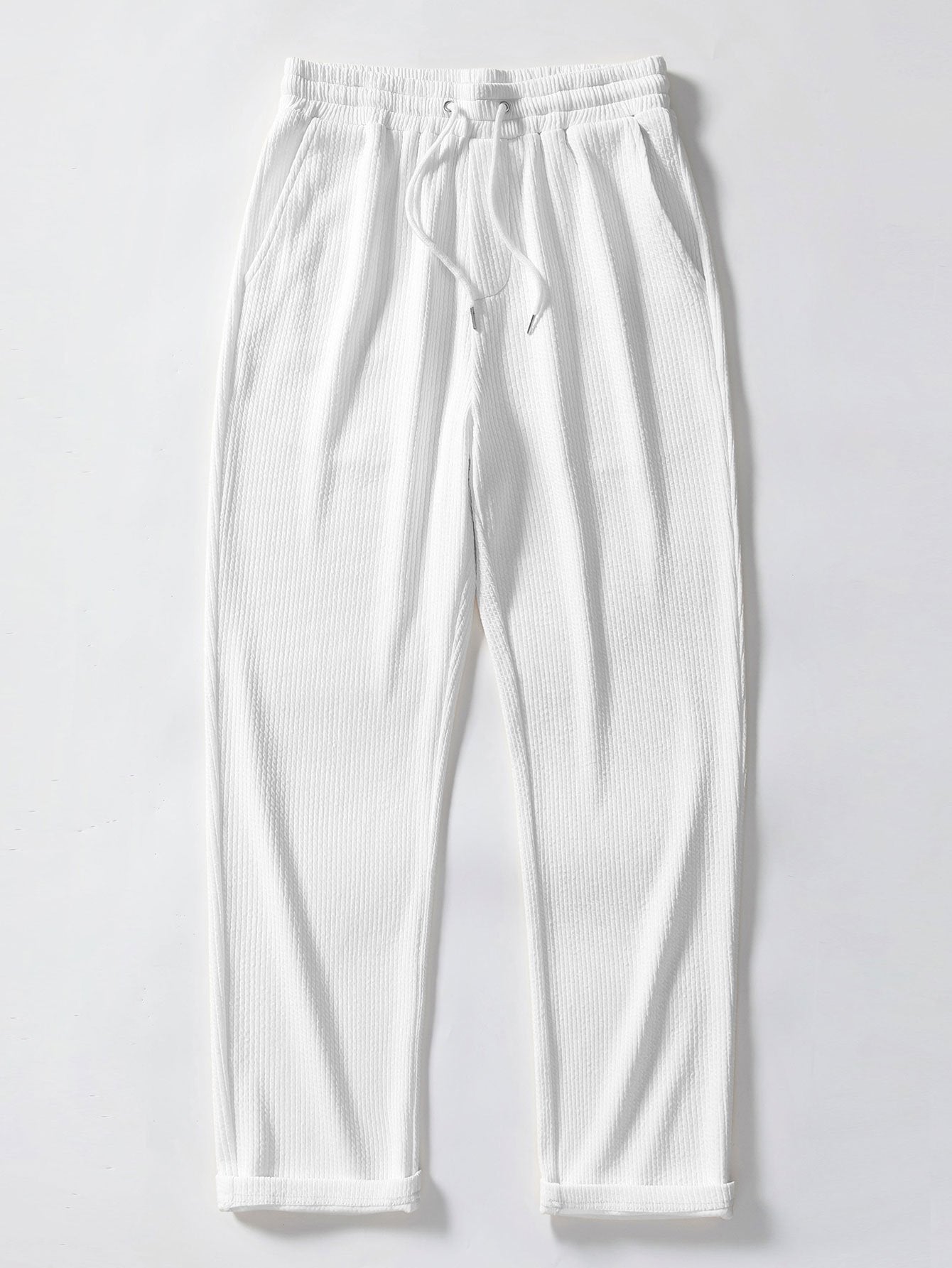 Texture Contrast Knitted V Neck Polo Shirt & Straight Leg Ribbed Pants