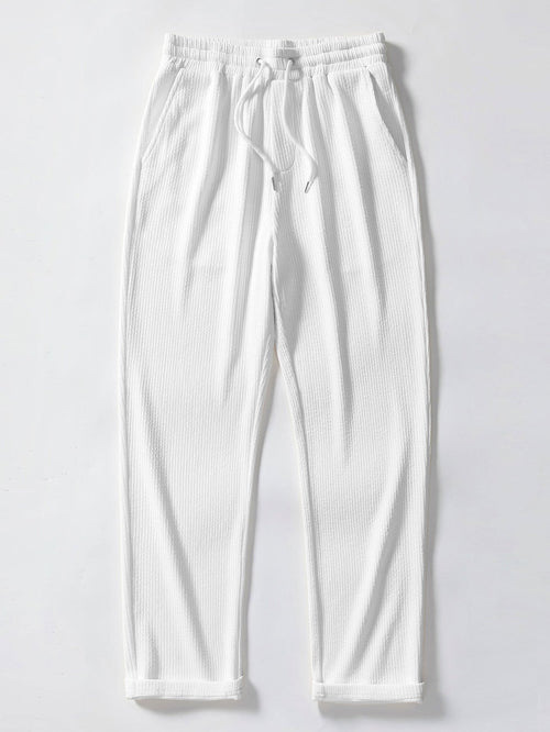 Texture Contrast Knitted V Neck Polo Shirt & Straight Leg Ribbed Pants