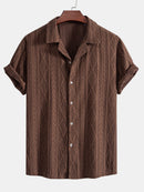 Geometric Jacquard Eyelet Cuban Shirt & Crinkle Textured Straight Leg Pants