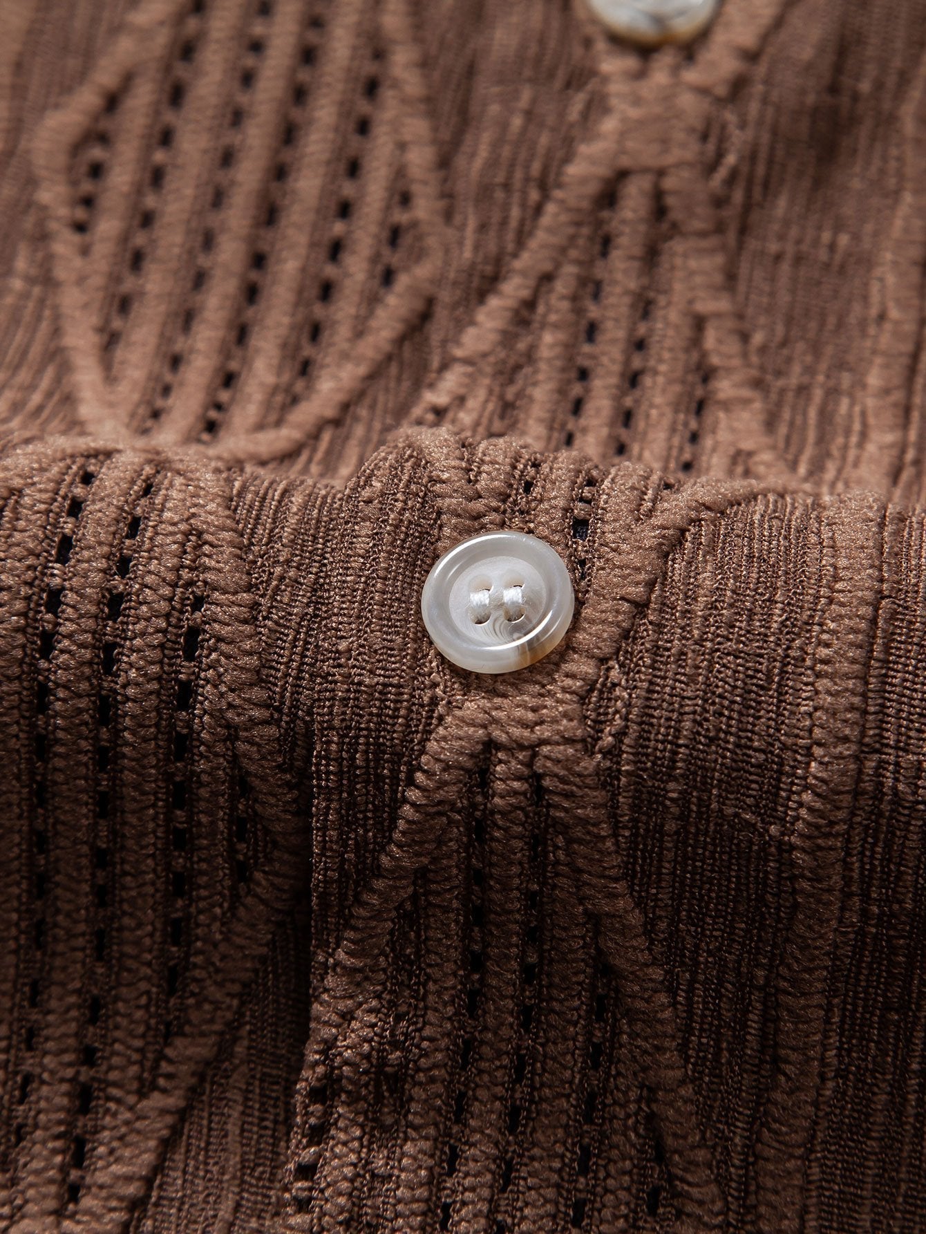 Geometric Jacquard Eyelet Cuban Shirt & Crinkled Textured Drawstring Shorts