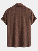 Geometric Jacquard Eyelet Cuban Shirt & Crinkled Textured Drawstring Shorts