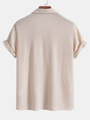 Short Sleeve Knitted Waffle Cuban Shirt & Straight Leg Linen Pants