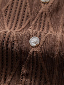 Geometric Jacquard Eyelet Cuban Shirt & Crinkle Textured Straight Leg Pants